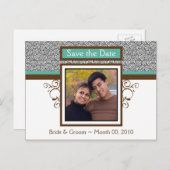 ティール（緑がかった色）とBrown日付写真はがきを保存 案内ポストカード (正面/裏面)