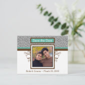 ティール（緑がかった色）とBrown日付写真はがきを保存 案内ポストカード (スタンド正面)