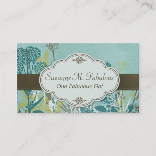 ティール（緑がかった色）によってはラベルとストライプのなブラウンが開花します 名刺 (正面)