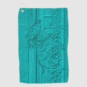 ティール（緑がかった色）によってエッチングされる一見の競馬のシルエット ゴルフタオル (正面)