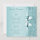 ティール（緑がかった色）によって印刷されるスパンコール及び弓キンセアニェラ 招待状 (裏面)