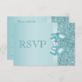 ティール(緑がかった色)によって印刷されるスパンコールRSVP 出欠カード (正面/裏面)
