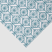 ティール(緑がかった色)に白の民族柄、花、シボロン 薄葉紙 (詳細)