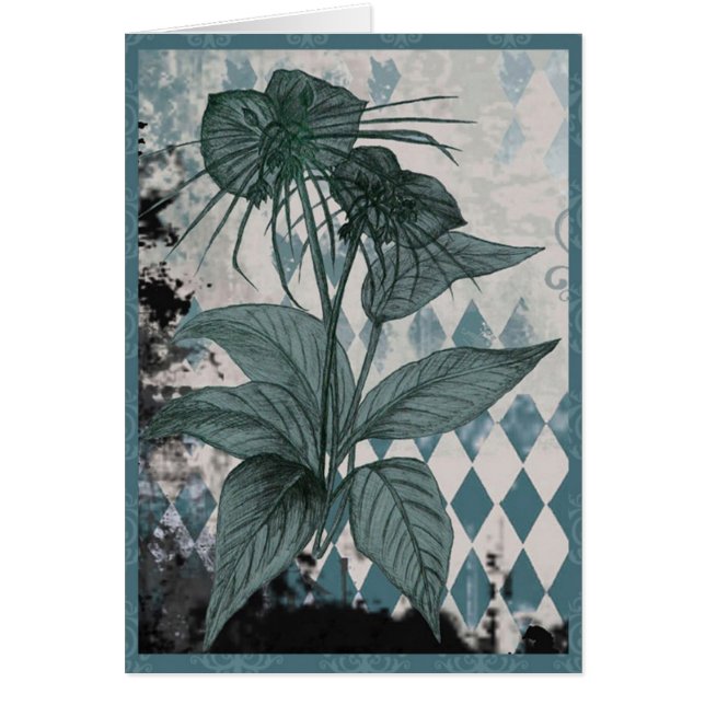 ティール（緑がかった色）のこうもりの植物の植物のカード (正面)