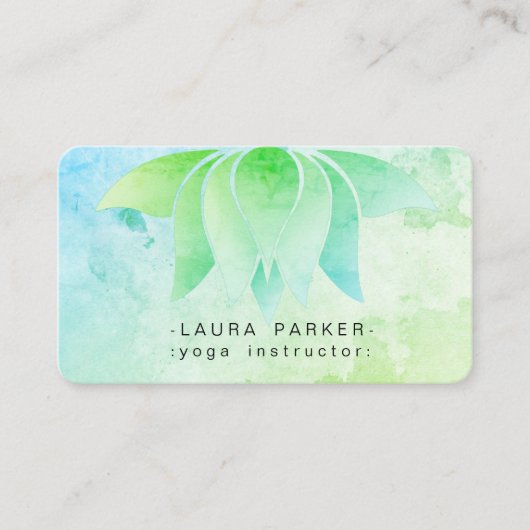 ティール(緑がかった色)のはすの花のビーチのヨガの黙想の水彩画 名刺 (正面)