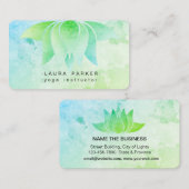 ティール(緑がかった色)のはすの花のビーチのヨガの黙想の水彩画 名刺 (正面/裏面)