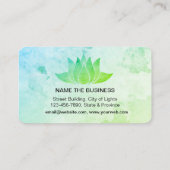 ティール(緑がかった色)のはすの花のビーチのヨガの黙想の水彩画 名刺 (裏面)