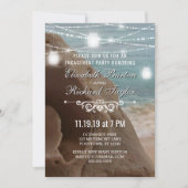 ティール(緑がかった色)のひもライトビーチの婚約パーティ 招待状 (正面)