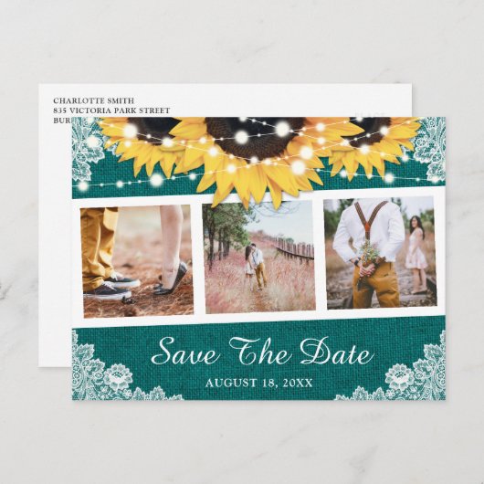 ティール(緑がかった色)のひ素朴まわりの写真が日付を救う 案内ポストカード (正面/裏面)