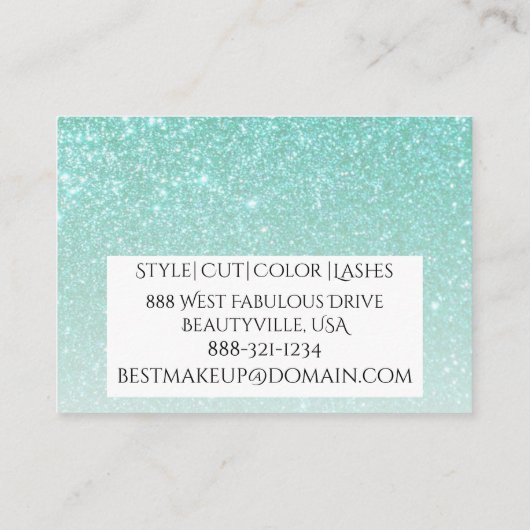 ティール（緑がかった色）のアクアマリンのグリッターの勾配 名刺 (裏面)