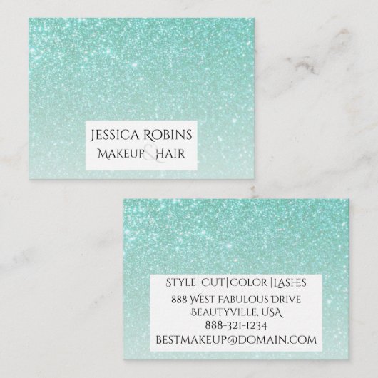 ティール（緑がかった色）のアクアマリンのグリッターの勾配 名刺 (正面/裏面)