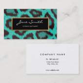 ティール(緑がかった色)のアニマル・スキン、ヒョウ、フェイクな金ゴールドホイル 名刺 (正面/裏面)