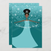 ティール(緑がかった色)のアフリカ系アメリカ人か黒いクリスマスの妖精 シーズンカード (正面/裏面)