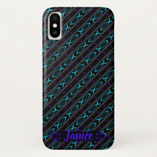 ティール（緑がかった色）のイエス・キリストの魚パターン iPhone X ケース