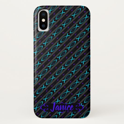 ティール（緑がかった色）のイエス・キリストの魚パターン Case-Mate iPhoneケース (裏面)