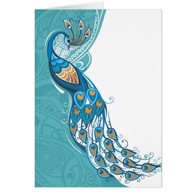 ティール（緑がかった色）のイラストレーションの孔雀 (正面)