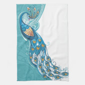 ティール(緑がかった色)のイラストレーションの孔雀 キッチンタオル (縦)