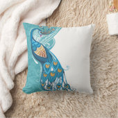 ティール(緑がかった色)のイラストレーションの孔雀 クッション (ブランケット)