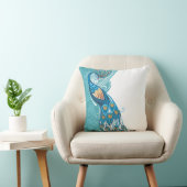 ティール(緑がかった色)のイラストレーションの孔雀 クッション (椅子)