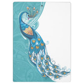 ティール（緑がかった色）のイラストレーションの孔雀 クリップボード (裏面)