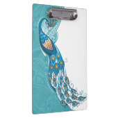 ティール（緑がかった色）のイラストレーションの孔雀 クリップボード (右)