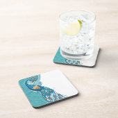 ティール(緑がかった色)のイラストレーションの孔雀 コースター (右側)