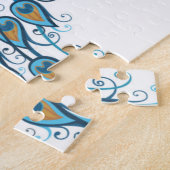 ティール（緑がかった色）のイラストレーションの孔雀 ジグソーパズル (側面)