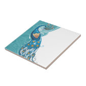 ティール（緑がかった色）のイラストレーションの孔雀 タイル (側面)