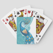 ティール(緑がかった色)のイラストレーションの孔雀 トランプ (裏面)