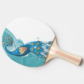 ティール(緑がかった色)のイラストレーションの孔雀 卓球ラケット (横)