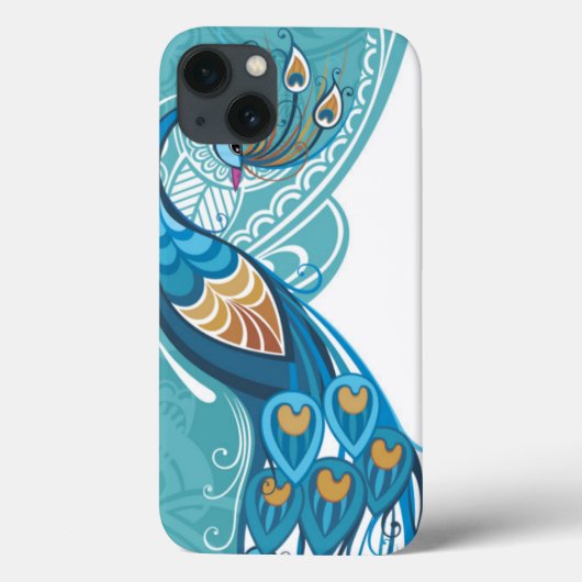ティール（緑がかった色）のイラストレーションの孔雀 Case-Mate iPhoneケース (裏面)