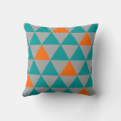 ティール(緑がかった色)のオレンジおよび灰色の三角形の装飾用クッション クッション (裏面)