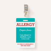 ティール（緑がかった色）のカスタムはパーソナライズな食物アレルギー警報をからかいます バッジ (正面クリップ)