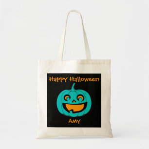 ティール(緑がかった色)のカボチャハロウィンの御馳走バッグ トートバッグ