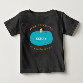 ティール(緑がかった色)のカボチャパーソナライズなアレルギーのハロウィンの子供 ベビーTシャツ