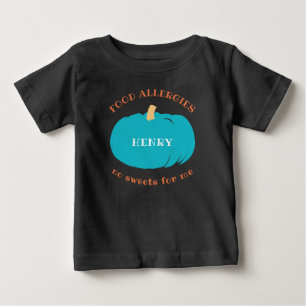 ティール（緑がかった色）のカボチャパーソナライズなアレルギーのハロウィンの子供 ベビーTシャツ