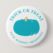 ティール(緑がかった色)のカボチャ食物アレルギーの認識度ハロウィン 缶バッジ (正面)