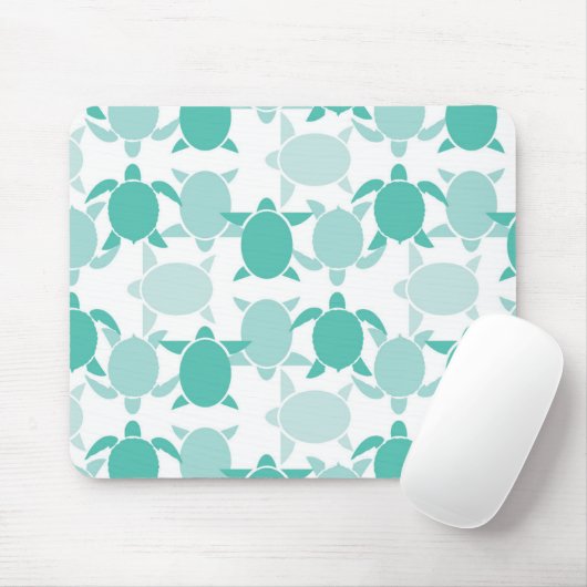 ティール(緑がかった色)のカメパターン マウスパッド (マウス)