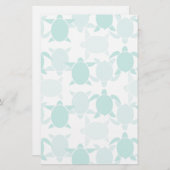 ティール(緑がかった色)のカメパターン 便箋 (正面/裏面)