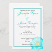 ティール(緑がかった色)のガーベラのデイジーのシンプルの結婚式招待状 招待状 (正面/裏面)