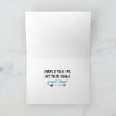 ティール(緑がかった色)のキャンプ、テント及び矢のあなたの考えること カード (内部)