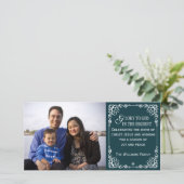 ティール（緑がかった色）のキリスト教のヴィンテージのクリスマスの写真カード シーズンカード (スタンド正面)