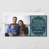 ティール(緑がかった色)のキリスト教のヴィンテージのクリスマスの写真カード シーズンカード (正面)