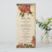 ティール(緑がかった色)のクリーム色のヴィンテージのエッフェル塔のばら色の夕食メニュー メニュー (スタンド正面)