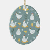 ティール(緑がかった色)のクープで夢を見る鶏 セラミックオーナメント (右)