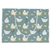 ティール(緑がかった色)のクープで夢を見る鶏 ラージペーパーバッグ (裏面)