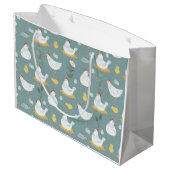 ティール(緑がかった色)のクープで夢を見る鶏 ラージペーパーバッグ (裏面アングル)