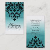 ティール（緑がかった色）のグラデーションな水彩画のダマスク織の名刺 名刺 (正面/裏面)
