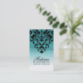 ティール（緑がかった色）のグラデーションな水彩画のダマスク織の名刺 名刺 (スタンド正面)