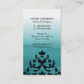 ティール（緑がかった色）のグラデーションな水彩画のダマスク織の名刺 名刺 (裏面)